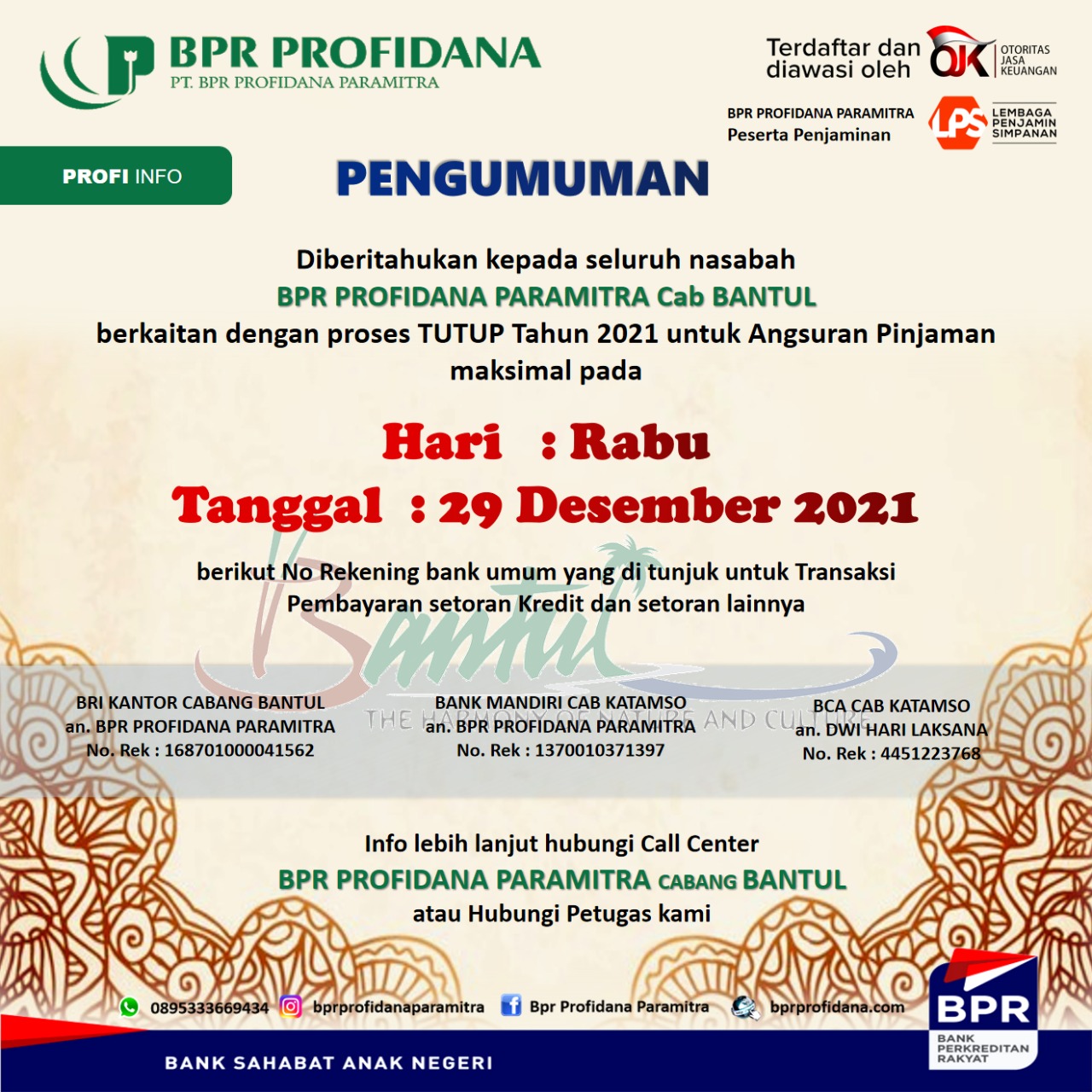 PENGUMUMAN TRANSAKSI AKHIR TAHUN